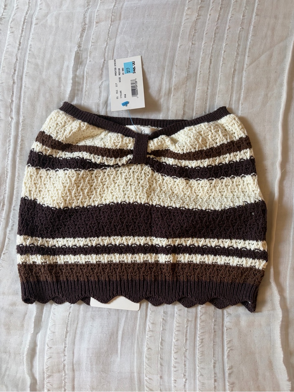 Striped Knit Mini Skirt - Cream & Brown